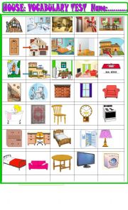 house and furniture basic vocabulary test