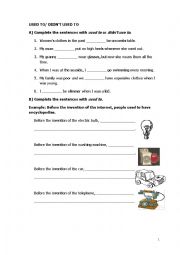 English Worksheet: used to