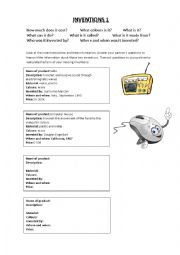 English Worksheet: Inventions Oral Pairwork