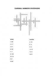 English Worksheet: Cardinal numbers crossword