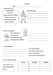 English Worksheet: Simple Present PRACTICE