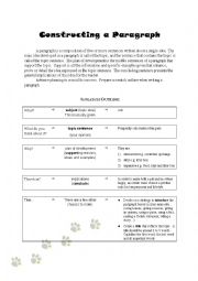 English Worksheet: Constructing a Paragraph