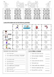 English Worksheet: Can vs Cant