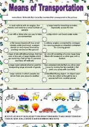 English Worksheet: MEANS OF TRANSPORTATION DESCRIPTIONS