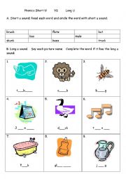 Phonics Worksheet Short u VS Long u