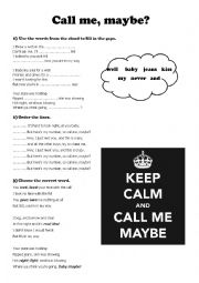 English Worksheet: Call me maybe Carly Rae Jepsen