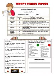 English Worksheet: Simons school report