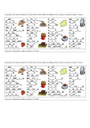 English Worksheet: Foods and drinks vocabulary