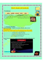 English Worksheet: Time adverbs: when, before and after