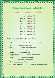 English Worksheet: Present Continuous - 1/2