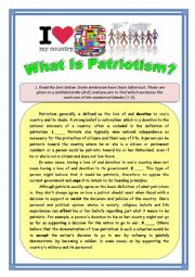 English Worksheet: what is patriotism?
