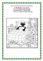 English Worksheet: Find the robots and color them!