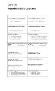 English Worksheet: Quiz game : Present Continuous