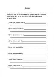 English Worksheet: Similes