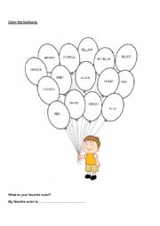 English Worksheet: Color the balloons