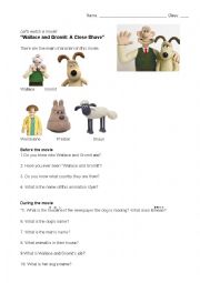 Wallace and Gromit  - A Close Shave movie worksheet