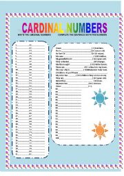 English Worksheet: cardinal numbers