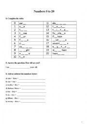 English Worksheet: Numbers 0 to 20