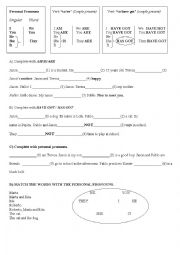 English Worksheet: Simple exercise about personal pronouns, to be and to have got