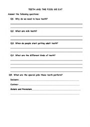 English Worksheet: teeth and the food we eat