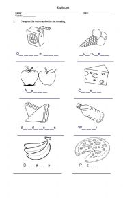 English Worksheet: Food