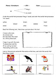 Phonics Worksheet ~~OW~~ sounds 