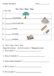 English Worksheet: Grammar Worksheet  This / That / These / Those