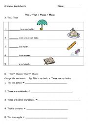 Grammar Worksheet  This / That / These / Those