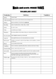 English Worksheet: Music, Youth and Urban Tribes (Part 4)