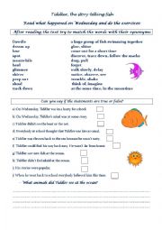 English Worksheet: Tiddler-The story telling fish, by Julia Donaldson