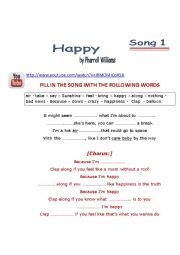 English Worksheet: song: happy by Pharrell Williams