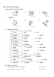 English Worksheet: test about farm animals