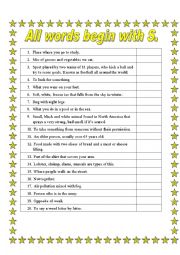 English Worksheet: All words begin with S