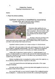 English Worksheet: TOURISM TEST 1 - Argentina