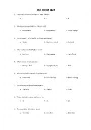 English Worksheet: British Quiz