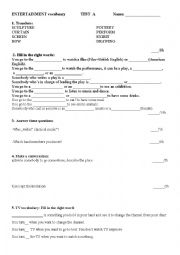 English Worksheet: Entertainment vocabulary test A, B