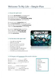 English Worksheet: Song: Welcome to my life - Simple Plan