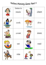 English Worksheet: Action Memory Game Part 1