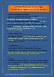 English Worksheet: 19 secrets of facilitating the learning of Conversational English language for non-native speakers