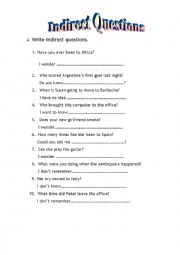 English Worksheet: Indirect Questions