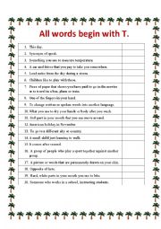 English Worksheet: All words begin with T