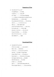 English Worksheet: Prepositions of Time 