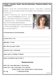 English Worksheet: Jennifer Greys favorite activities