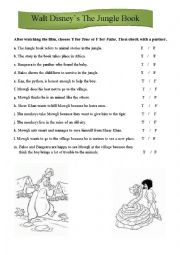 English Worksheet: The Jungle book, Walt Disney, video worksheet