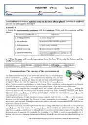 English Worksheet: TEST-THE STATE OF OUR PLANET/ENVIRONMENTAL ISSUES