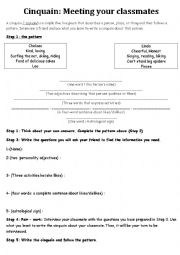 English Worksheet: Cinquain