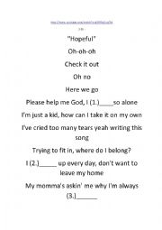 English Worksheet: Britains Got Talent BAM Song Hopeful