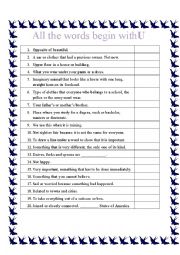 English Worksheet: All words begin with U