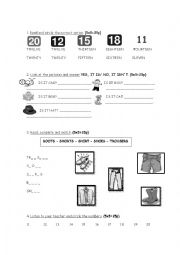 English Worksheet: Numbers- clothes- vocabulary related to the alphabet