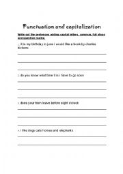 English Worksheet: Punctuation and Capitalization